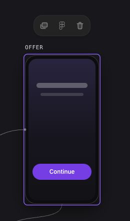 Selected frame with the Figma icon between the Duplicate and Delete buttons in its toolbar.